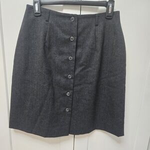 Talbots Petites Wool Skirt Size 10P Gray Button Front 100% Worsted Wool Career